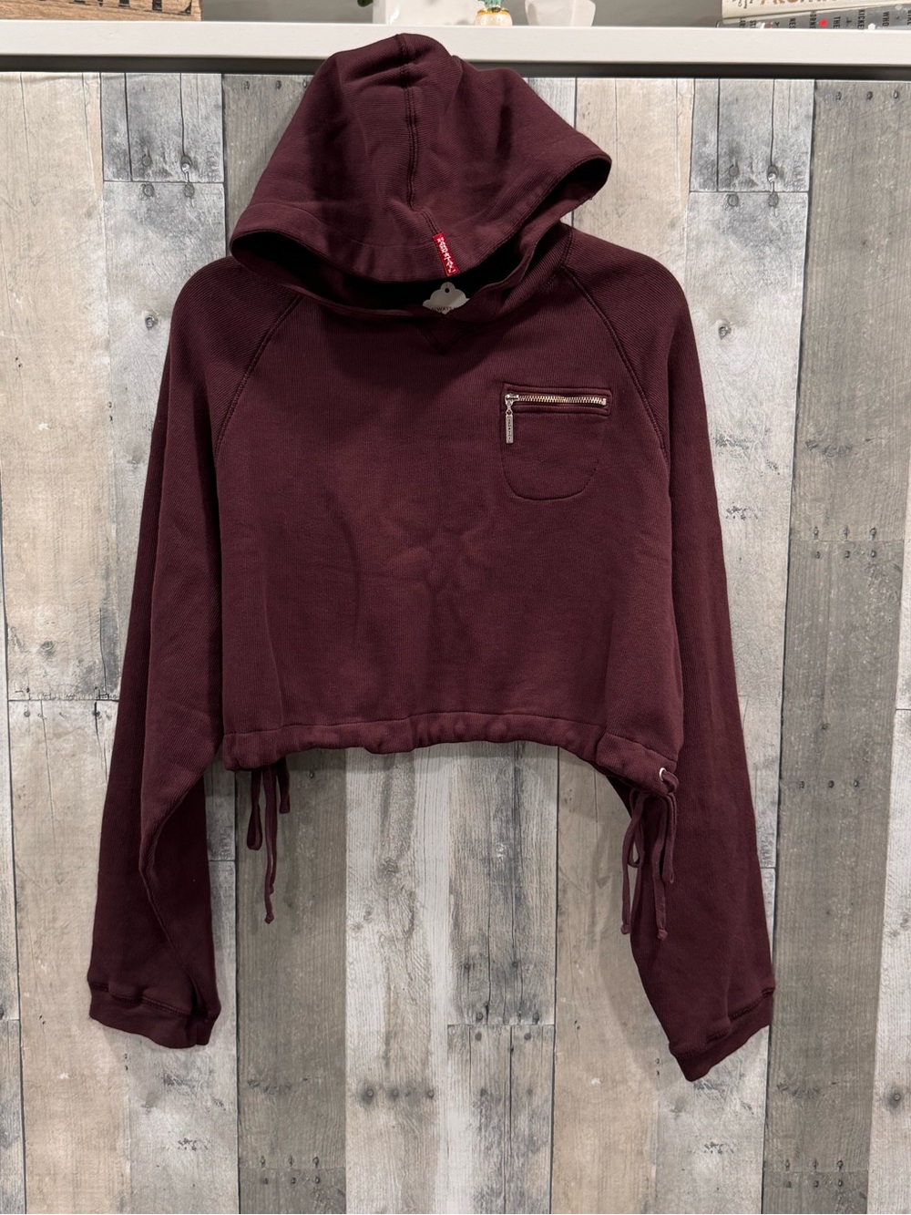 Hard Tail Forever Maroon Raw Edge Crop Pullover Hoodie Size Medium